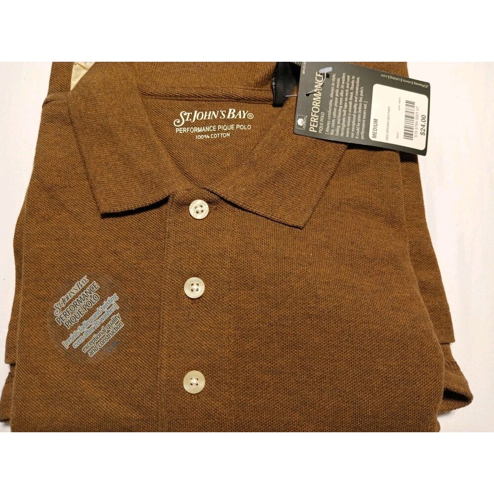 St Johns Bay Polo Shirt New! Brown Medium 100 Cotton